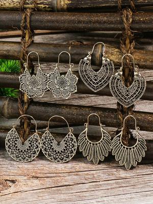 Vintage Ethnic Style Bronze Hollowed Out Carved Pendant Earrings Can Be Paired with Everyday Clothing As a Gift