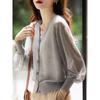Damen Eleganter V-Ausschnitt Einreiher Dünner Sonnenschutzkardigan Elegantes Koreanisches Strickwaren Einfach Uni Durchsichtig Sommer Lässige Oberbekleidung