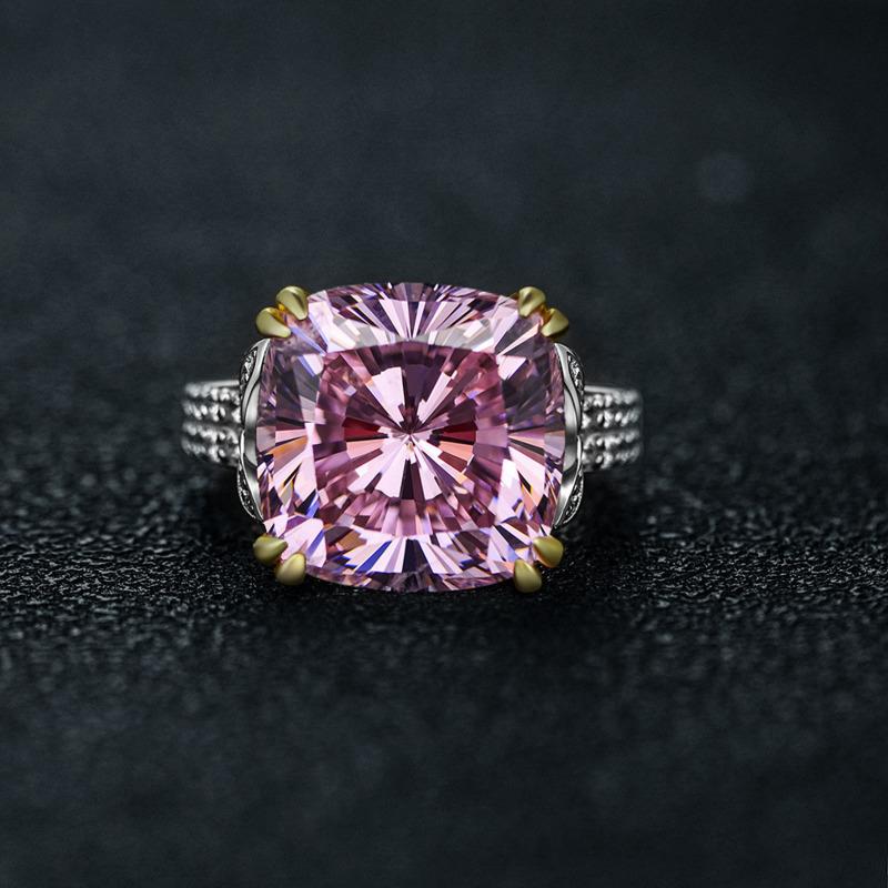 Gica Gema Prsteny s vysoce uhlíkovými diamanty ze sterlingového stříbra 925, unikátní design, čtvercový tvar, romantické jemné šperky, svatební párty dárky, nový trend 14 * 14 mm