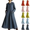 Women's -color Mid-length Loose-fitting Dress With Large Pockets And Casual