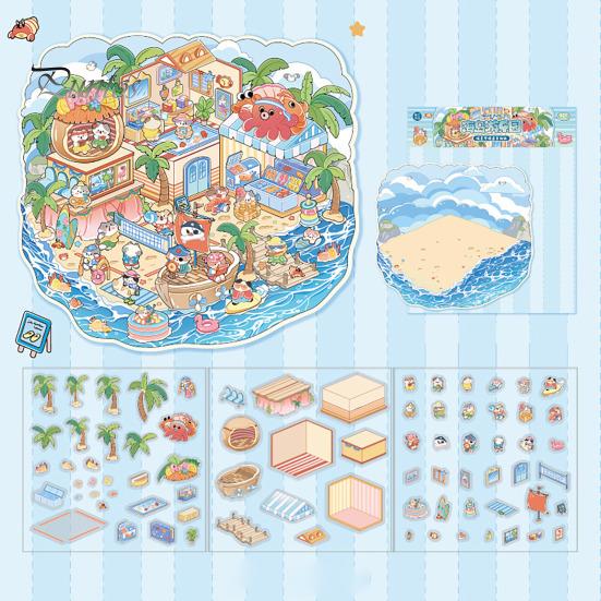 4 Pcs DIY 3D Scene Stickers Cartoon Cat Leisure Life Stickers for Adults Teen Kids Make Your Own Scene Stickers for Stress Relief