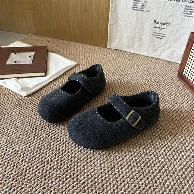 2025 Winter New Retro Velvet Warm Birkenstocks Women's Round Head Versatile Lace-up Soft-soled Mary Jane Shoes