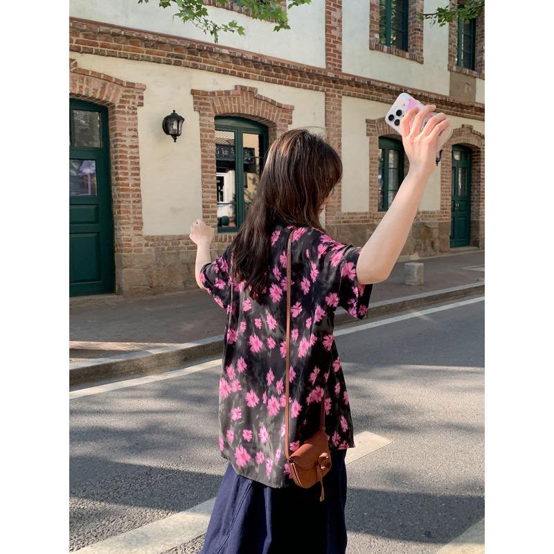 Flower Printing Women's Shirts Vacation Style Casual Short Sleeved Bloues Summer New Versatile Ladies Clothing