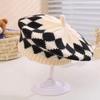 Trendy Toddler Wool Beret Hat With Short Brim For Girls Warm Windproof Knit Cap Black Beige