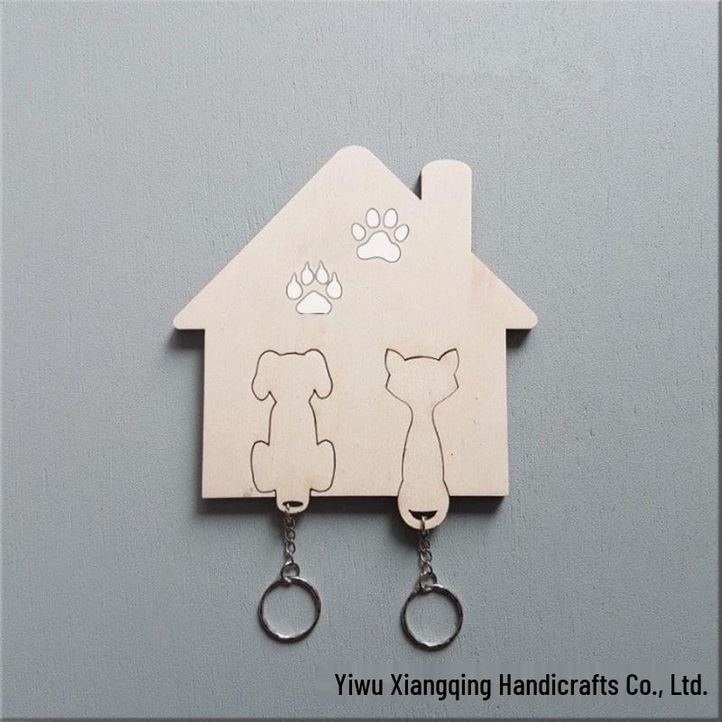 Handmade Wooden Entryway Key Rack for Four, Wall-Mounted Hook