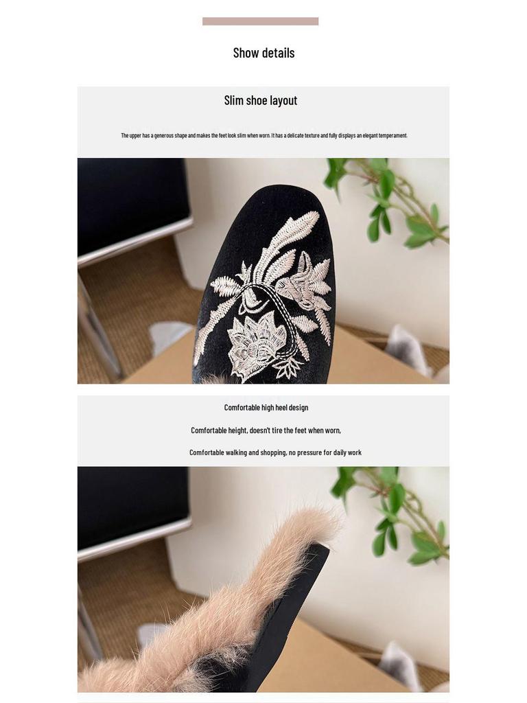 2025 Herbst/Winter Damen Samtgefütterte Kaninchenfell Halbzellen-Mules