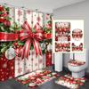 4Pcs Merry Christmas Shower Curtain Set with Non-Slip Bath Mat, Toilet Lid Cover, Contour Rug & 12 Hooks, Bathroom Decor