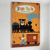 Story Train Teachers Edition Vintage Metal Tin Sign, Retro Whimsical Steam Locomotive Illustration Metal Poster for Educational