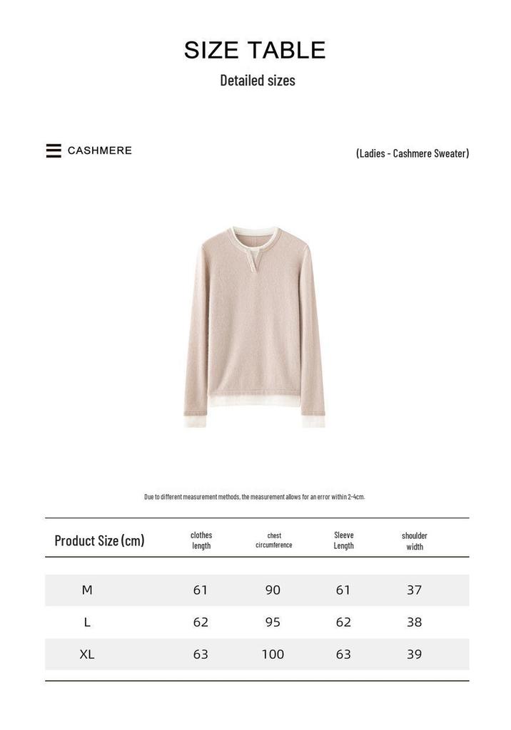 Korean Style Color Block Women's Cashmere Knit Patchwork Top - Fake Two-Piece, Round Neck, Long Sleeve