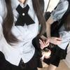 Japanese Academy Style Women's Short-Sleeved Shirt & Fluffy Layered Skirt Set