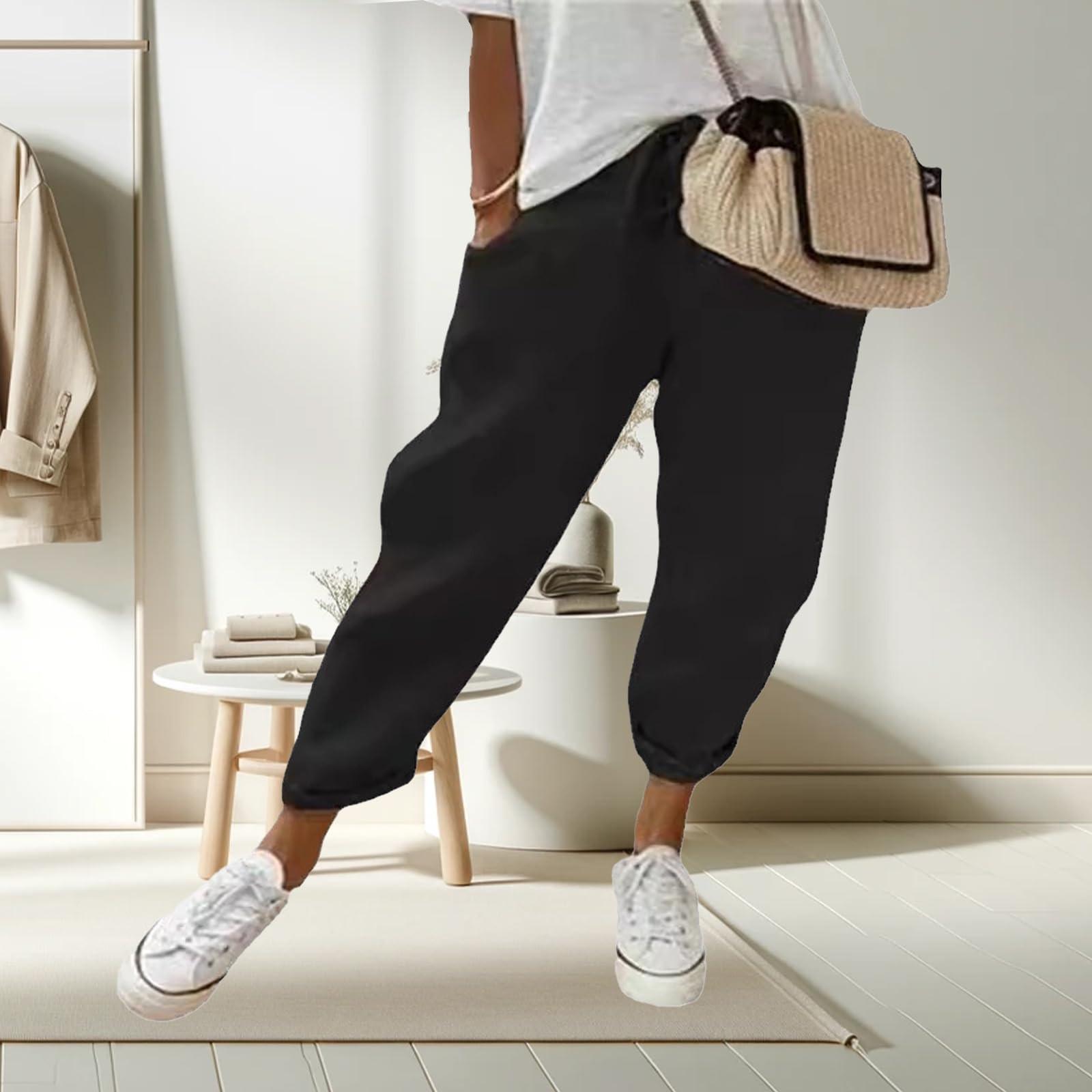 

Женские модные однотонные свободные повседневные брюки из хлопка и льна с карманами L чёрный