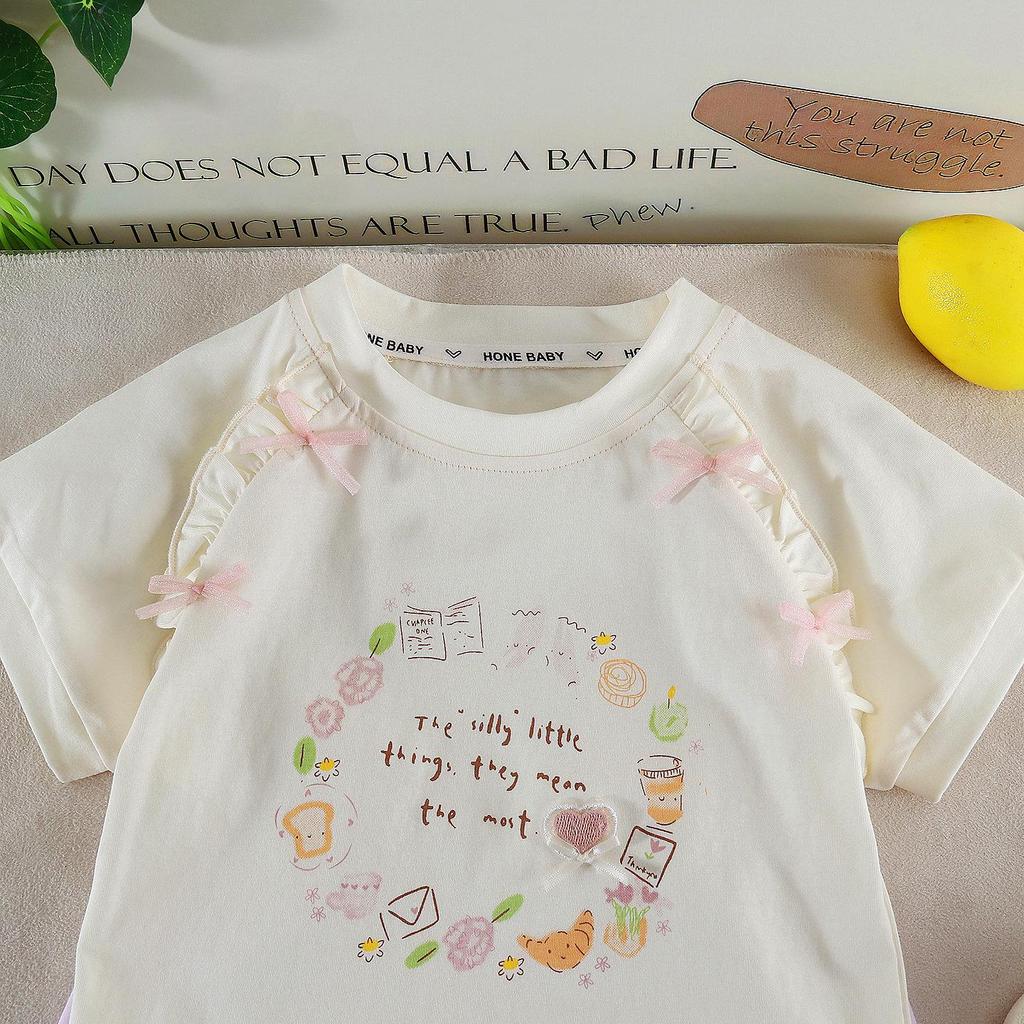 Summer 2026 Girls' Floral T-shirt & Shorts Set - Stylish Round Neck Two-Piece Outfit