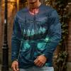 Men's Halloween Print Crewneck Long Sleeve T-Shirt for Casual Wear