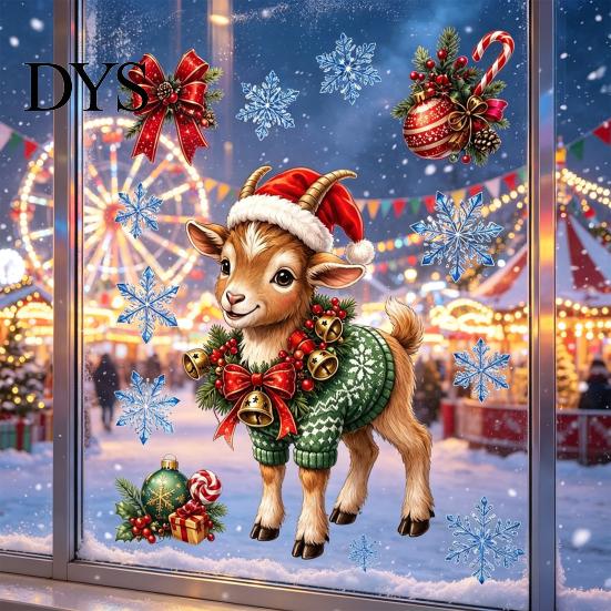 Static Glass Decals Christmas Sheep Window Cling, PVC Stickers, Reusable Cartoon Cute Art Lamb Sticker for Holiday Party Home Store Decoration