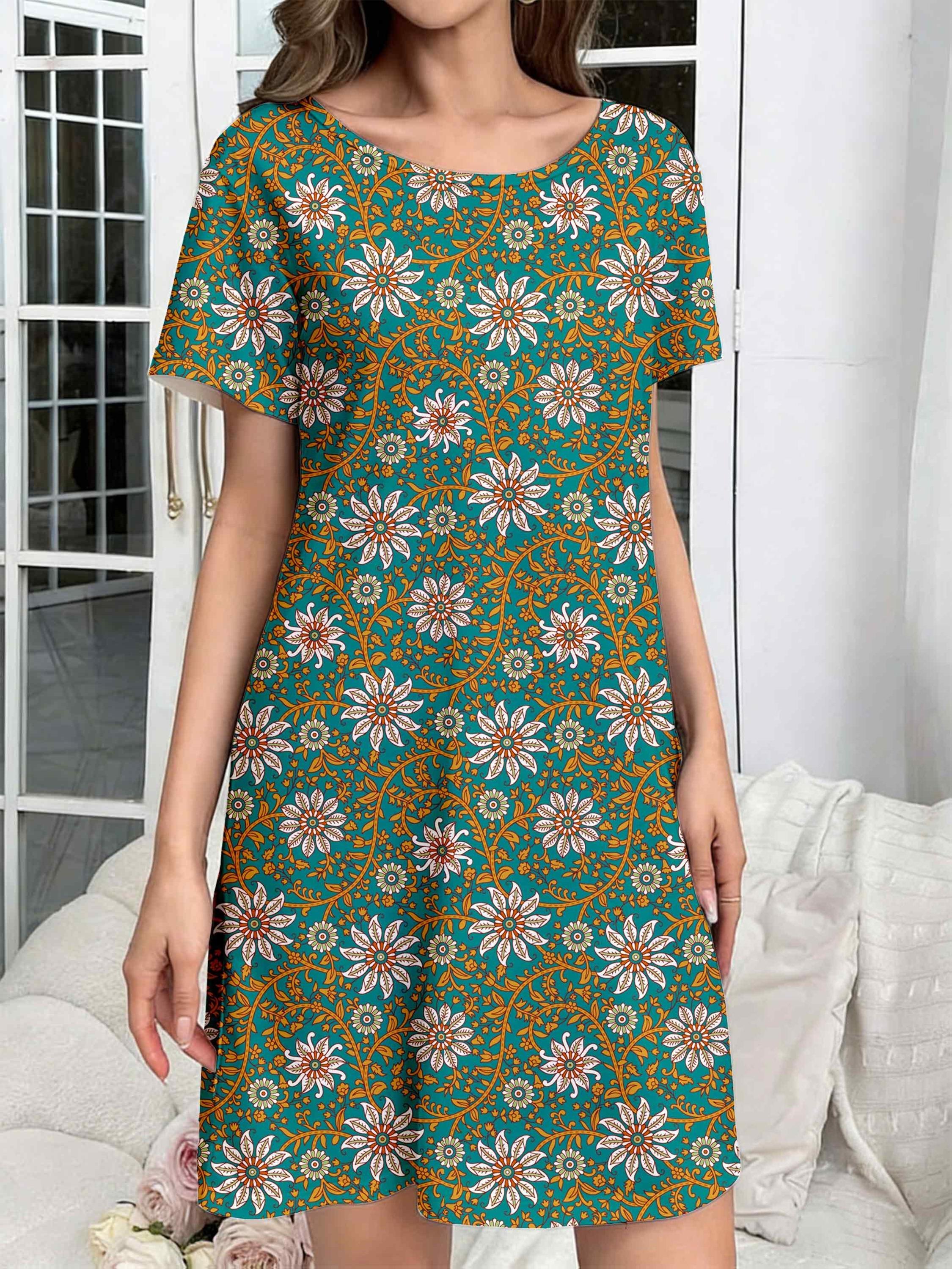 

A Women s Summer Short Sleeved Dress with Full Printed Pattern Dress 3XL дубильная кора