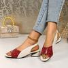Plus Size Women's Shoes Summer Round Toe Open Toe Color Block Back Trip Strap Block Heel Fish Mouth Kitten Heel