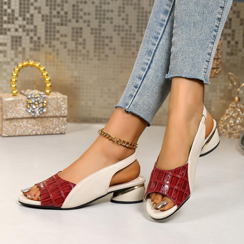 Plus Size Women's Shoes Summer Round Toe Open Toe Color Block Back Trip Strap Block Heel Fish Mouth Kitten Heel