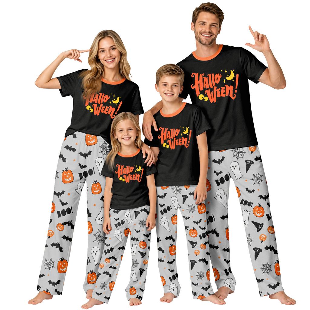 Family Matching Halloween Printed Pajama Set - Short Sleeve Top and Pants for Parent and Child