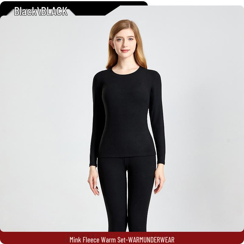 Mink Velvet Thermal Underwear Set: Quick-Warm Brushed Couple's Autumn Outfit for Men and Women - Thick and Cozy.