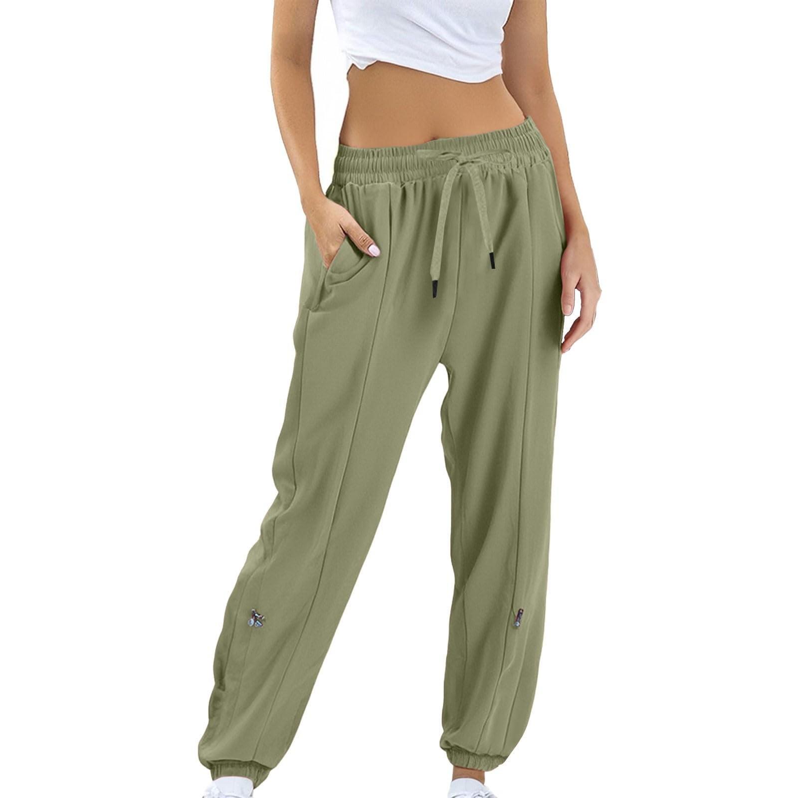 

Women s Thin Loose Slim Drawstring Breathable Quick Dry Solid Color Pants XXL зелёный