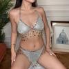 Sexy Quaste Netz Diamant Bikini Brustkette Damen, Strand Mode Star Pailletten Körperkette