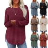 Women's Fall Long Sleeve Loose Crew Neck T-shirt with High Low Curved Hem, Casual Loose Top for Women, European and American Crossboundary Apparel