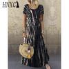 HNXC S-5XL Women Fashion Summer Spring Casual Short Sleeve O-Neck Dresses