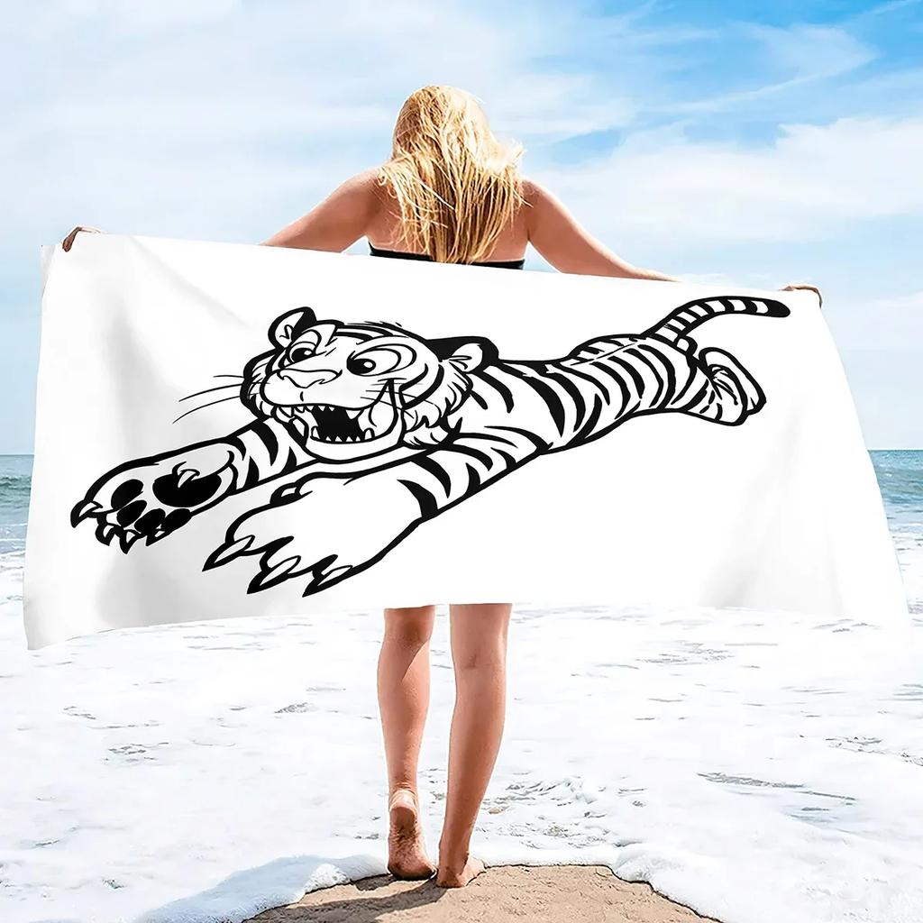 Absorbent Beach Towel Tiger Print Sand Free Lightweight Quick Dry Gym Sunbed Pool Swim Travel Towels Blanket for Men Women