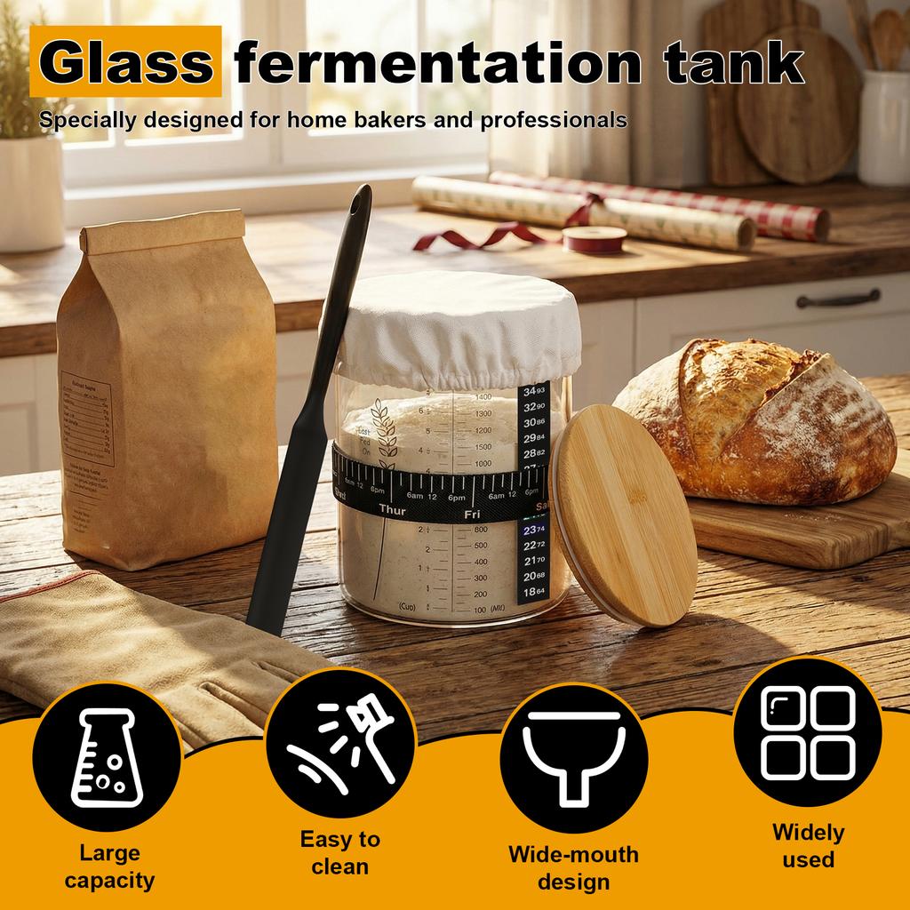 1500/900ml Sourdough Starter Jar Kit Borosilicate Glass Dough Fermentation Container with Lid and Accessories Bread Starter Jar