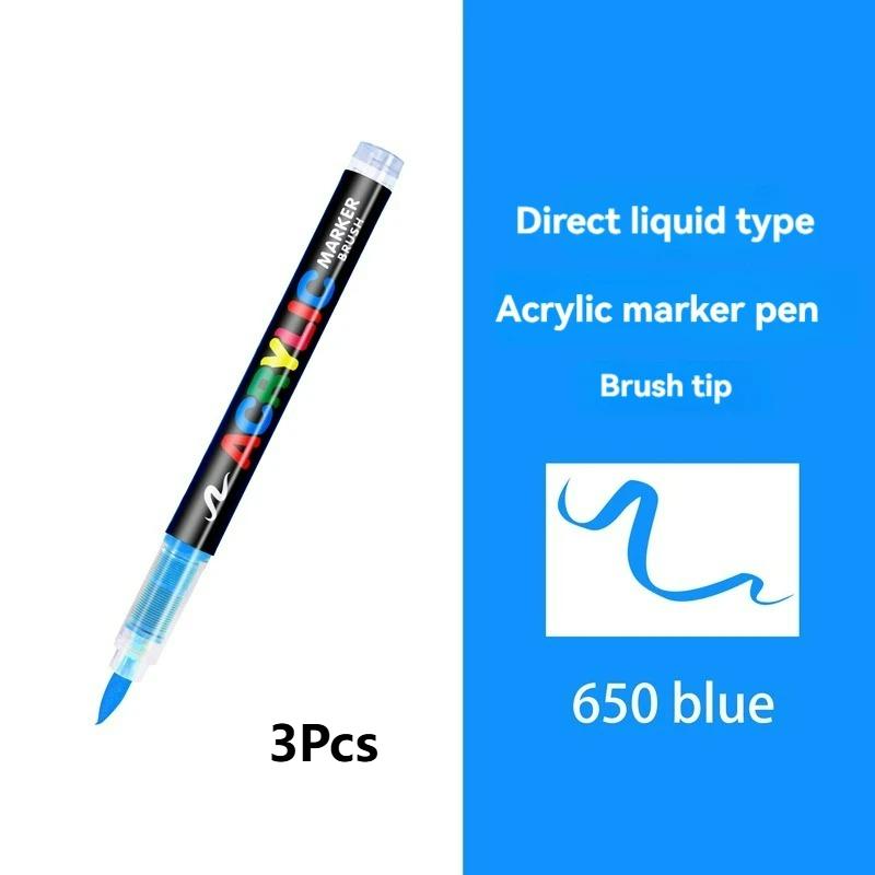 3Pcs Acrylic White/Black/Red/Blue Marker Brush Pens Art Markers for Rock Painting Stone Glass Wood Fabric Metal Tire Canvas