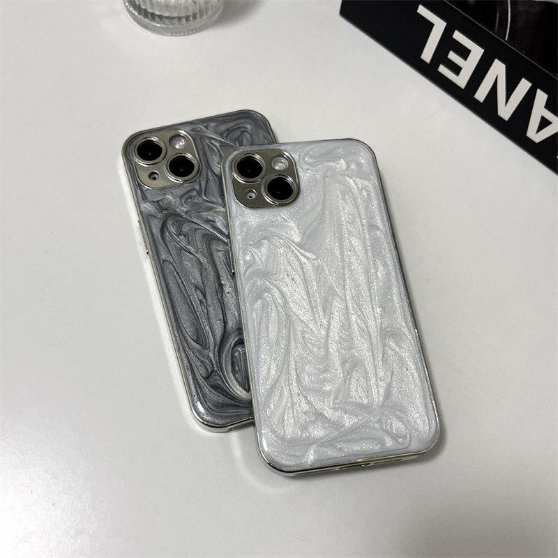 Luxusní gel s inkoustovým efektem, galvanicky pokovený stříbrný kryt pro iPhone 15 Pro Max 14 Plus 13 12 Pro 11 Kryt s komplexní ochranou proti pádu