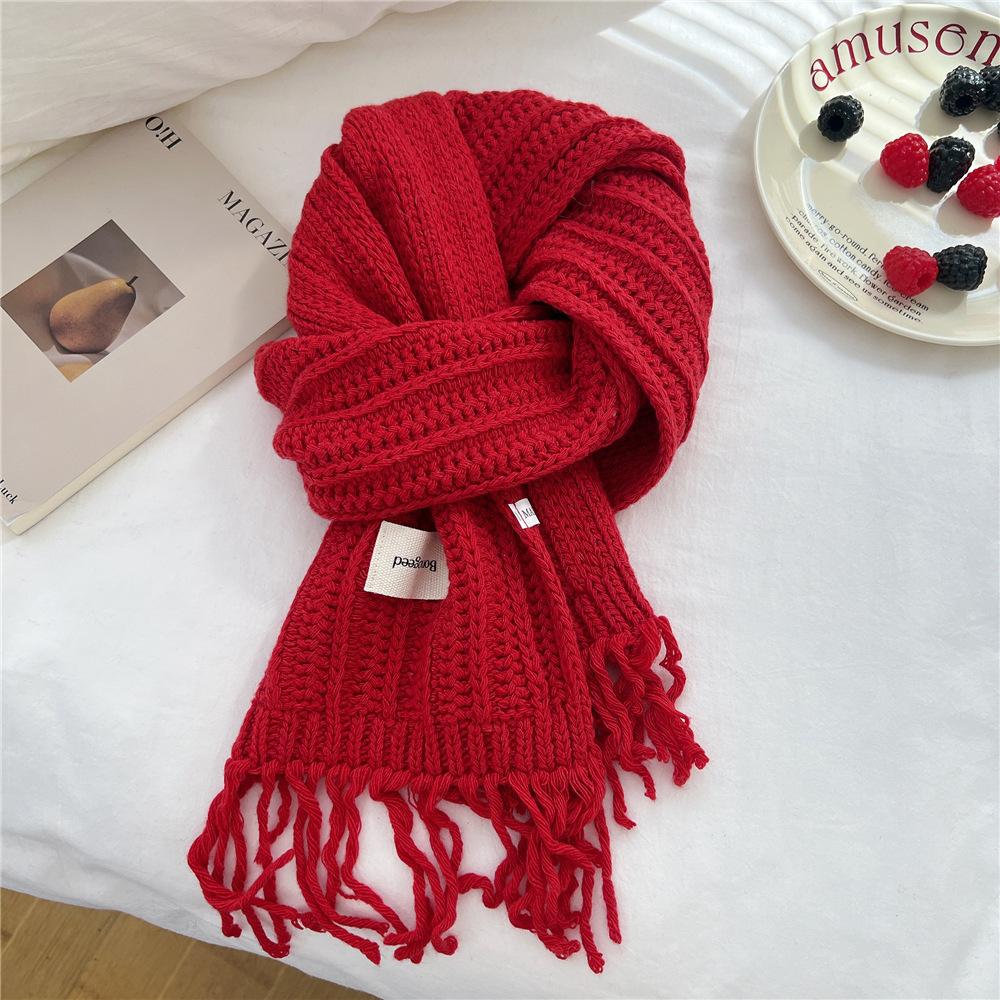 Fashion Thick Wool Knitted Scarves Plain Solid Tassel Shawls And Wraps Pashmina Stole Perfect For Autumn & Winter Style 166*30Cm
