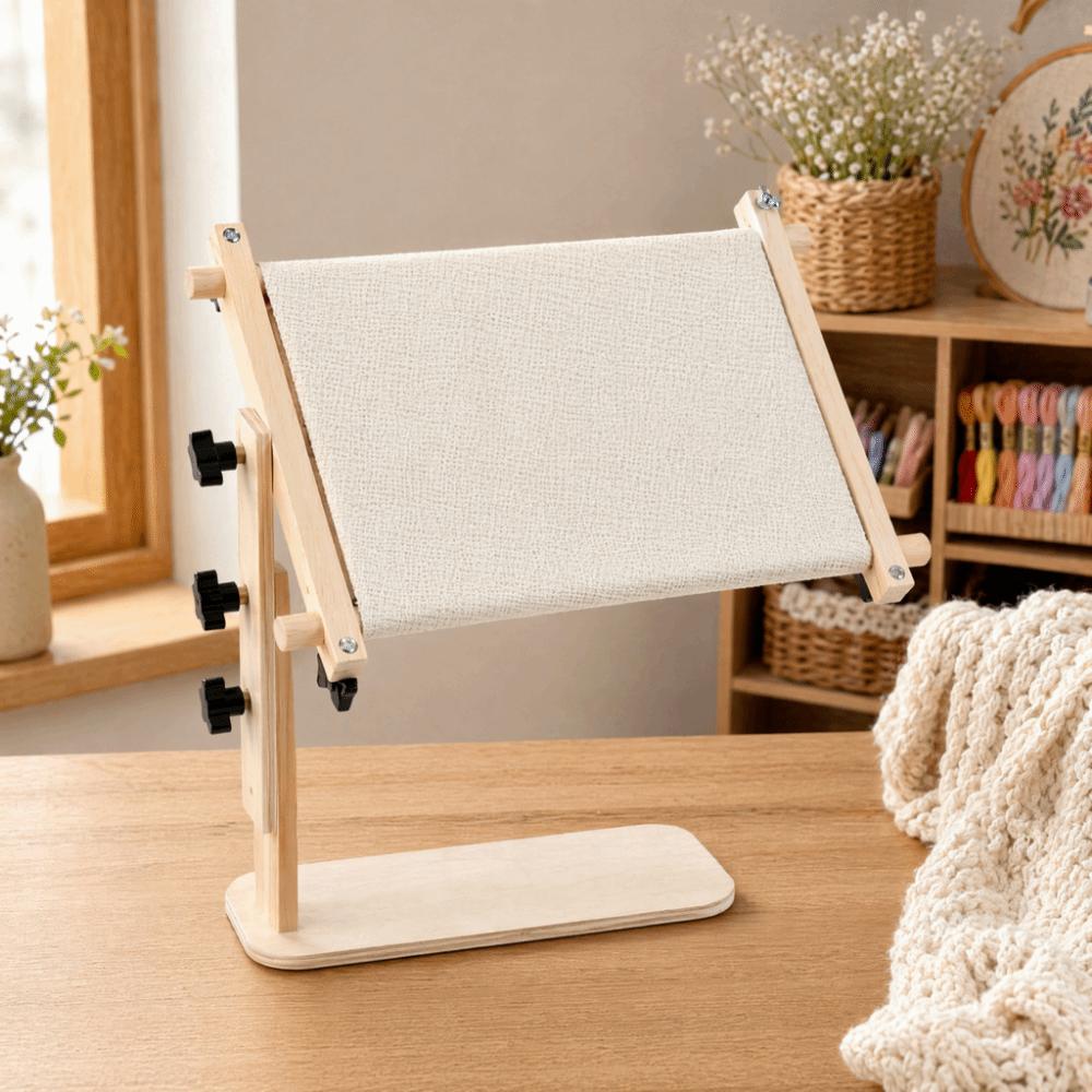 Needlework Holder Adjustable Embroidery Hoop Stand Wooden Square Needlework Stand Stable Hands-Free Cross Stitch Frame Tabletop