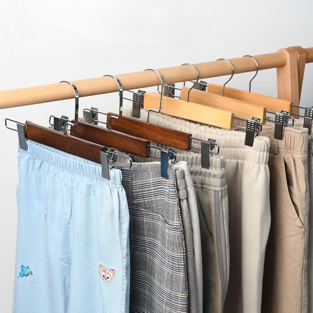 Nature  Solid Wood Deluxe Wooden Pants Hangers Bottom Hanger Jeans Hanger Skirt Hanger with 2-Adjustable Clips Anti-Rust Hook
