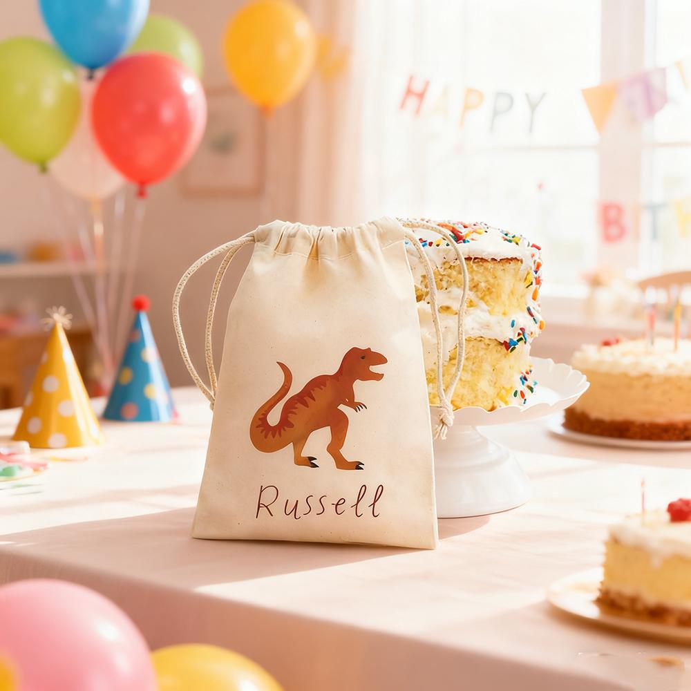 Custom 4Pcs T Rex Party Favor Dino Kids Dinosaur Theme Birthday Party Decoration Drawstring Goodie Bag Baby Shower Boy Girl Gift