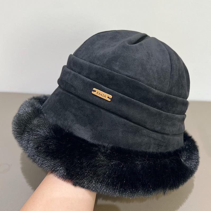 Hat Women's Winter New Plush Bucket Hat Thickened Warm Cotton Hat Lei Feng Hat Winter Plush Faux Fur Trim Winter Bucket Hat
