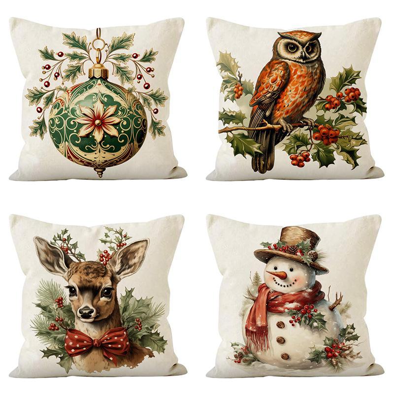 

Linen Snowman Christmas Pillowcase for Sofa Decoration style 3, 45*45cm (linen) without pillow core