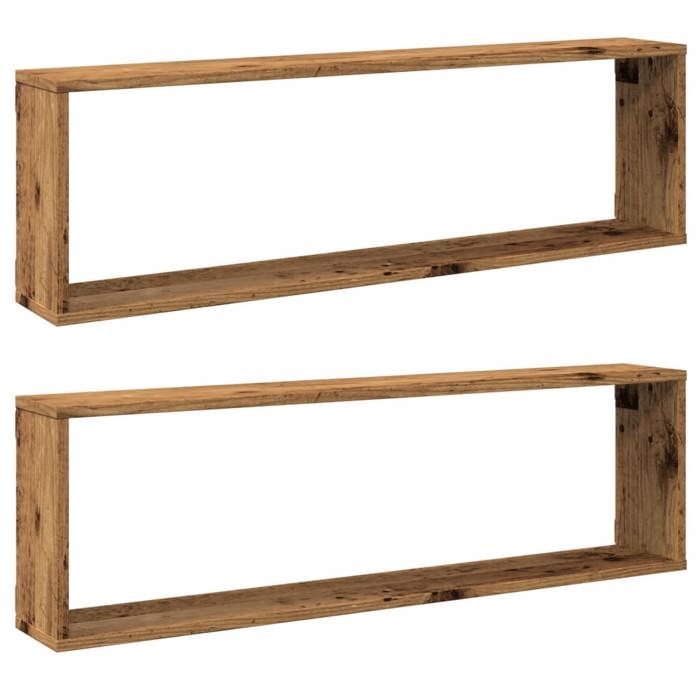 VidaXL Wall Cube Shelves 2 Pcs Old Wood 100x15x30 Cm, Cube-shaped Storage, Cube-shaped Organizer, 856582
