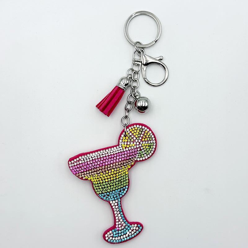 Strass-Cocktailglas-Schlüsselanhänger - Modischer Taschenanhänger mit Quastenverzierung für Damen