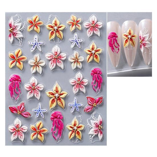 Flower Nail Art Sticker Self-adhesive DIY Home Salon Summer Floral Plants Ladybird 5D Embossed Women Fake Nail Decoration Decal