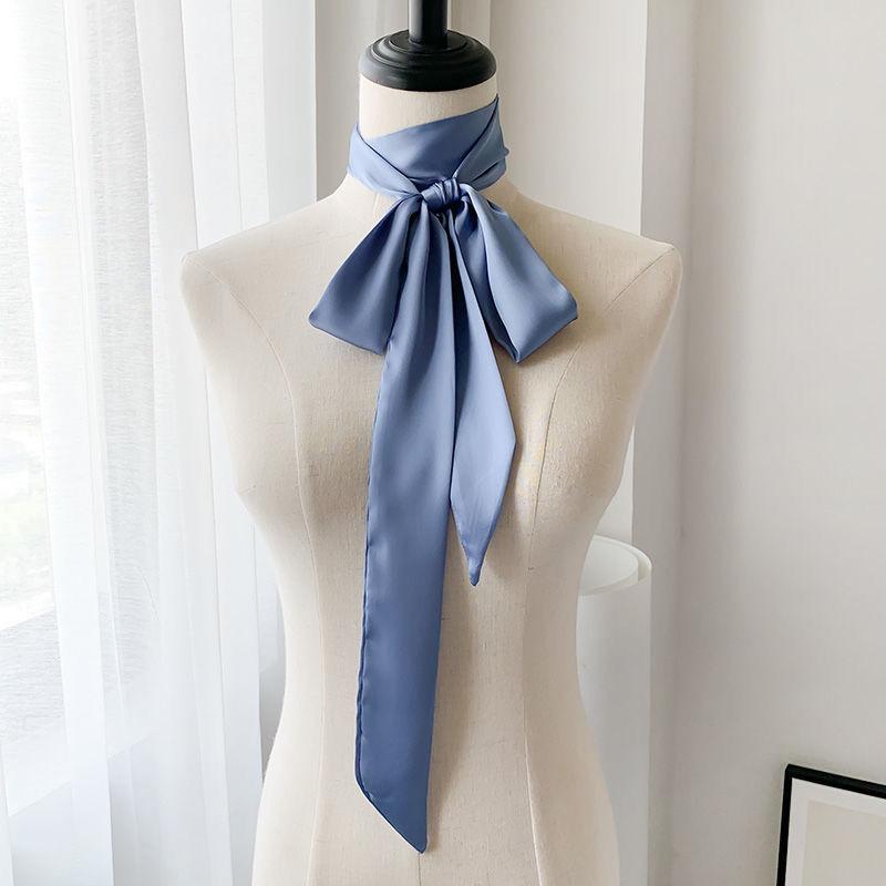 5x200cm Satin Silk Narrow Scarf Neckerchief Solid Neck Scarves Long Silk Thin Scarf Head Neck Hair Band Bag Ribbon Headbands DIY