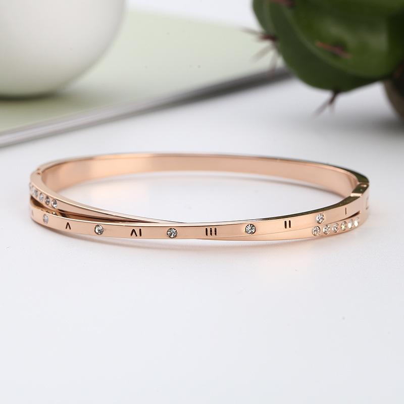 18k Rose Gold Roman Digital Bracelet Women's Luxury Simple Titanium Steel Bracelet Qixi Valentine's Day Gift for Girlfriend