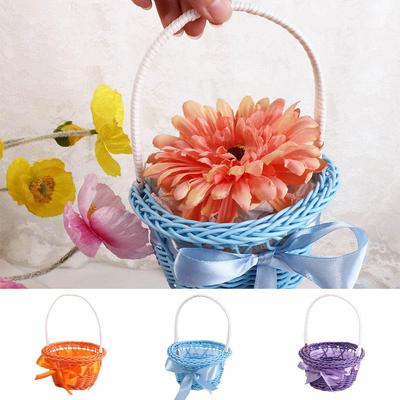 Imitation Rattan Rund Kleiner Blumenkorb Dekorativ Rosa/Lila/Orange/Blau/Gelb Geflochten Handgehaltener Blumenkorb mit Griff