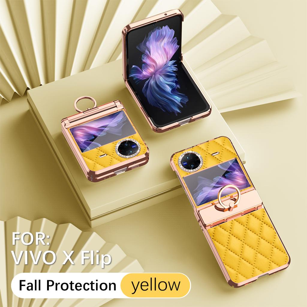 Luxury Fashion Diamonds Leather Plating Ring Holder Phone Case For Vivo X Flip Hinge Full Protection Cover