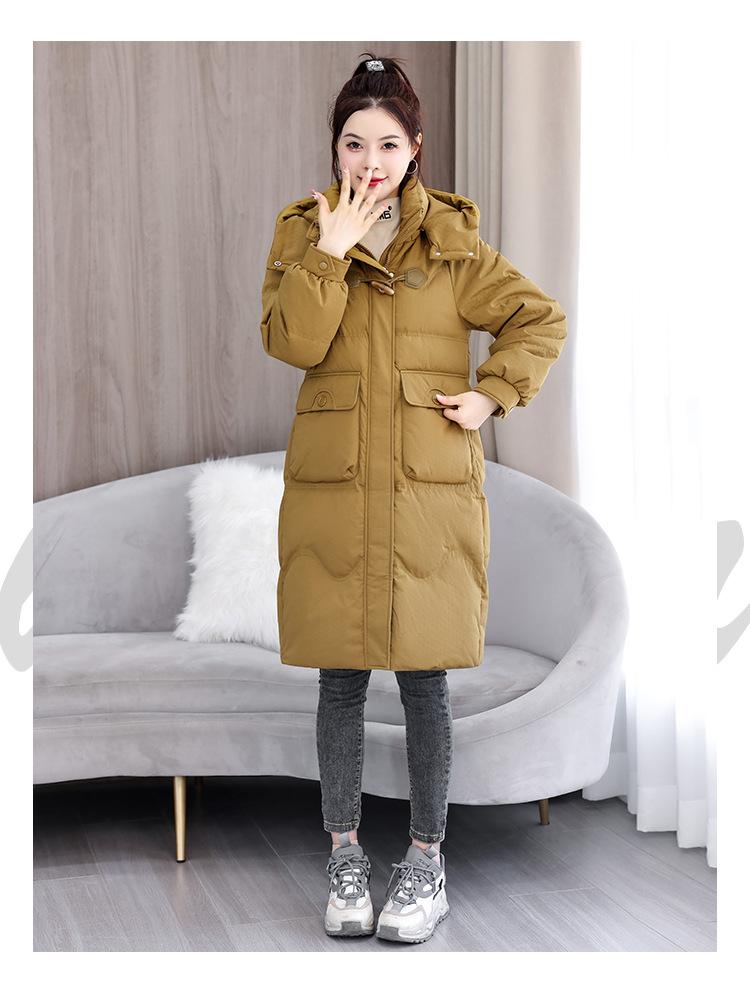Autumn and Winter Women's Coat Horn Button Hooded Mid-length Loose Coat Thickened Warm Women's Jacket