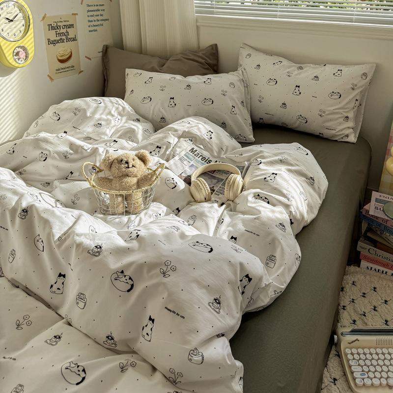 Pure Cotton Bedding Set Four-piece Set Skin-friendly Breathable and Comfortable Bed Sheet Quilt Cover Pillowcase