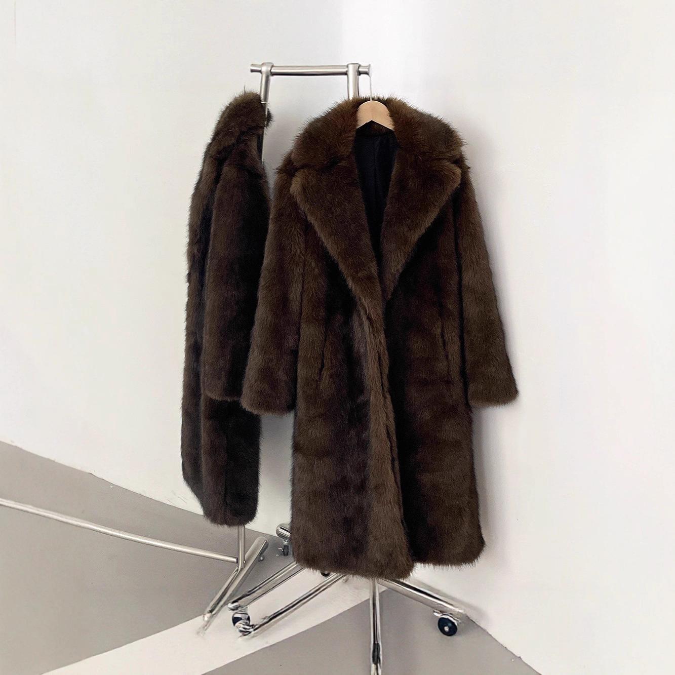 

2025 New Autumn and Winter Fox Imitation Thick Long Suit Collar Imitation Fur Coat Medium Long Plush Fur XXXL