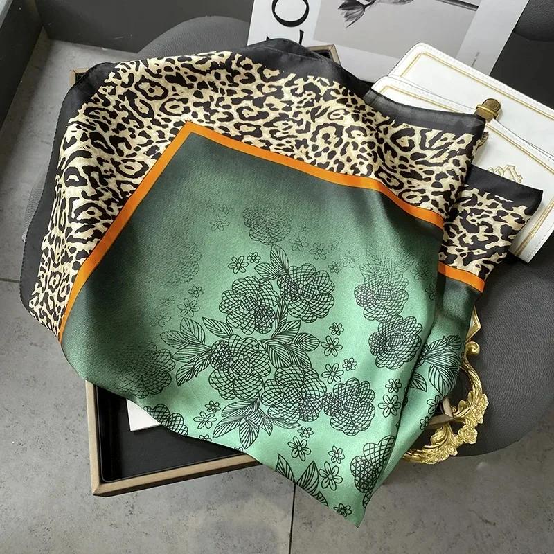 Tree Oil Painting Print Neckerchief Classic Imitation Silk Square Scarf Breathable Bandana Head Wrap Hair Accessories