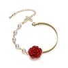 French Baroque Trendy Red Rose Pearl Bracelet With Elegant Design For Women