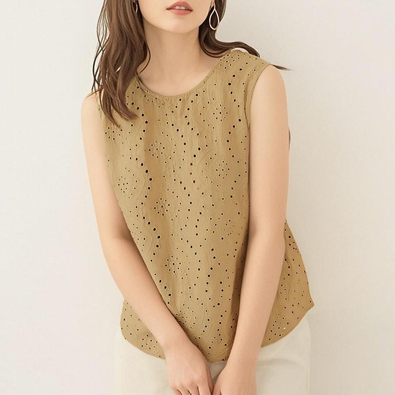 

ZANZEA Женские повседневные летние майки без рукавов с круглым вырезом, вышивкой и крючком S хаки